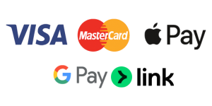 Payment Options VISA, Mastercard, Apple Pay, GooglePay, Link