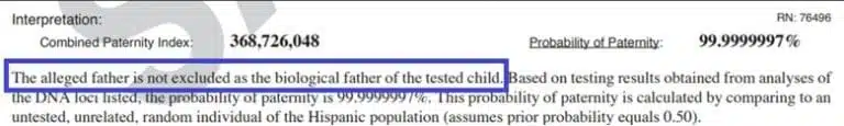 Not Excluded Paternity Conclusion