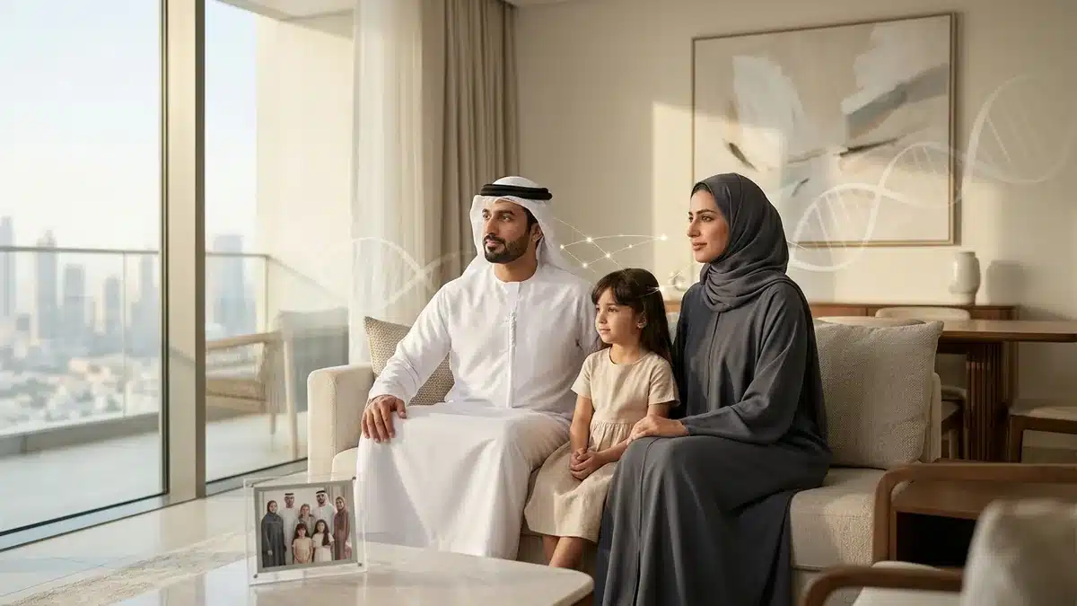 Arab family illustrating a parental DNA test for paternity and maternity